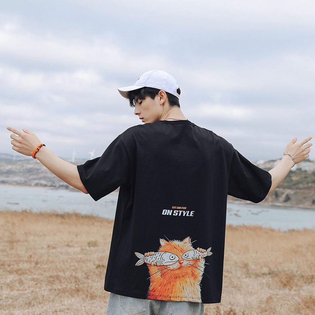 Áo phông unisex CAT AND FISH tay lỡ dáng rộng hot trend 2020