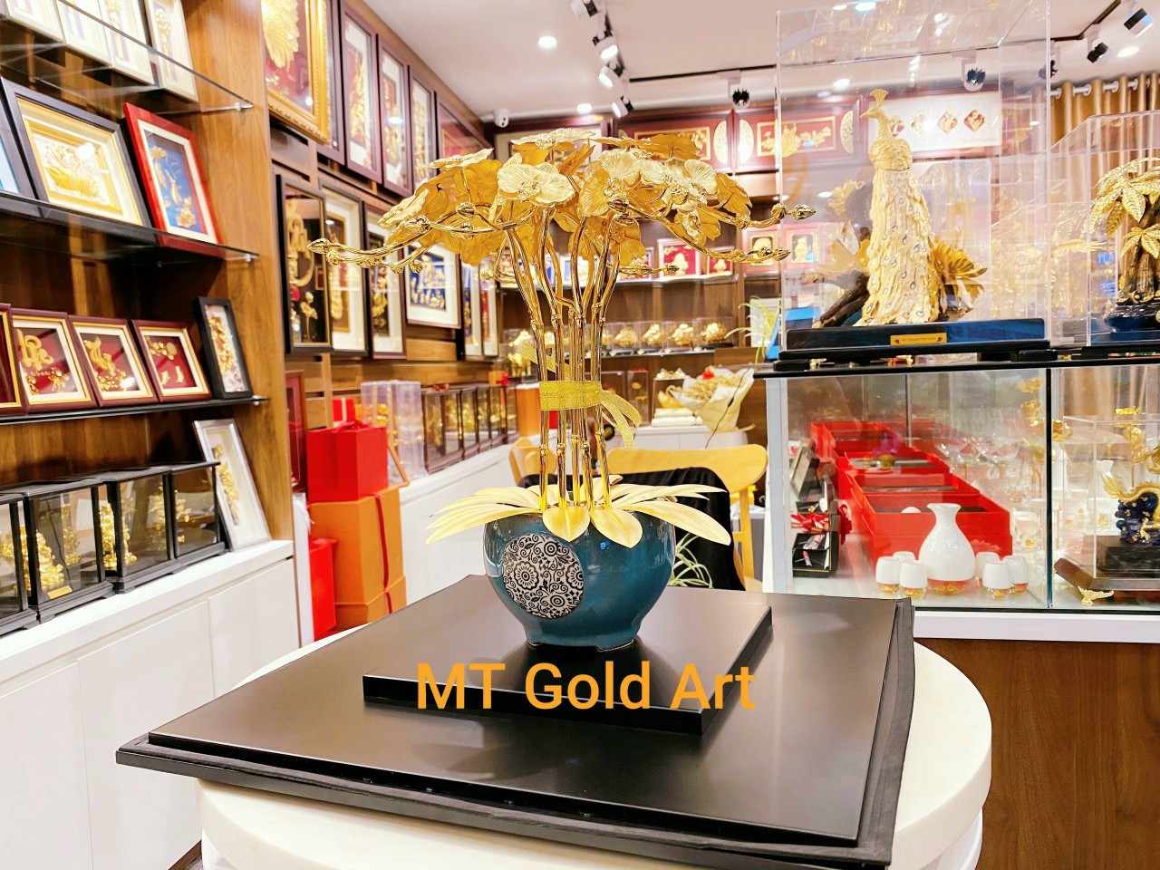 chậu hoa lan dát vàng(40x35x35cm) MT Gold Art - Hàng chính hãng, trang trí nhà cửa, phòng làm việc, quà tặng sếp, đối tác, khách hàng, tân gia, khai trương 
