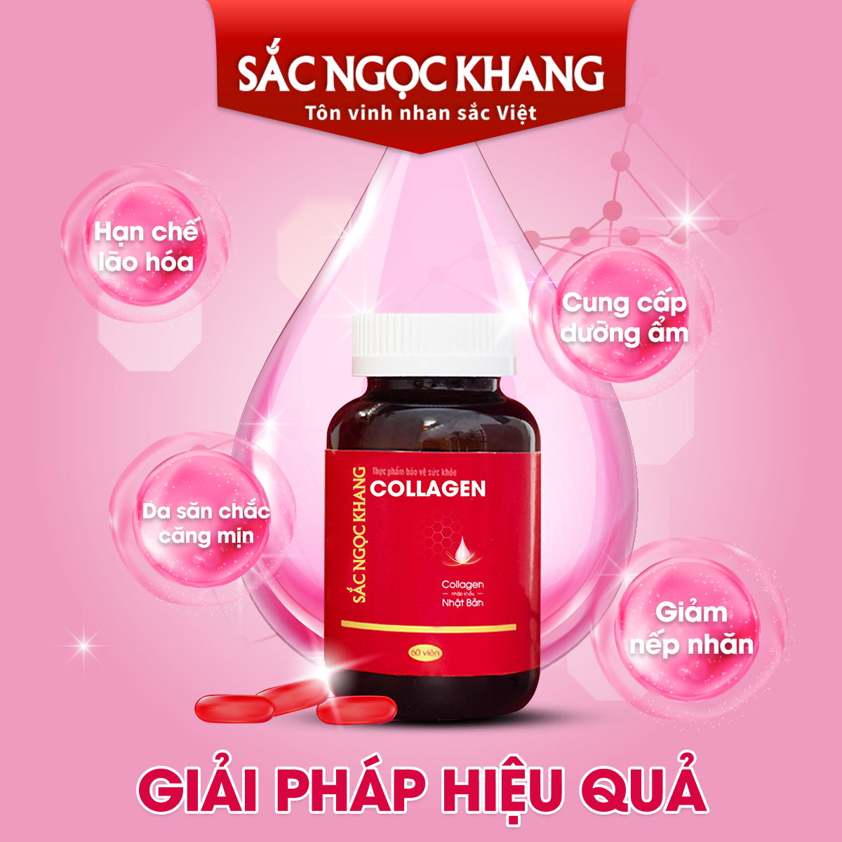 Viên uống đẹp da Collagen Sắc Ngọc Khang 120 viên thế hệ mới giúp sáng da, giảm nếp nhăn - đốm nâu, nuôi dưỡng và làm đẹp da , tóc, móng