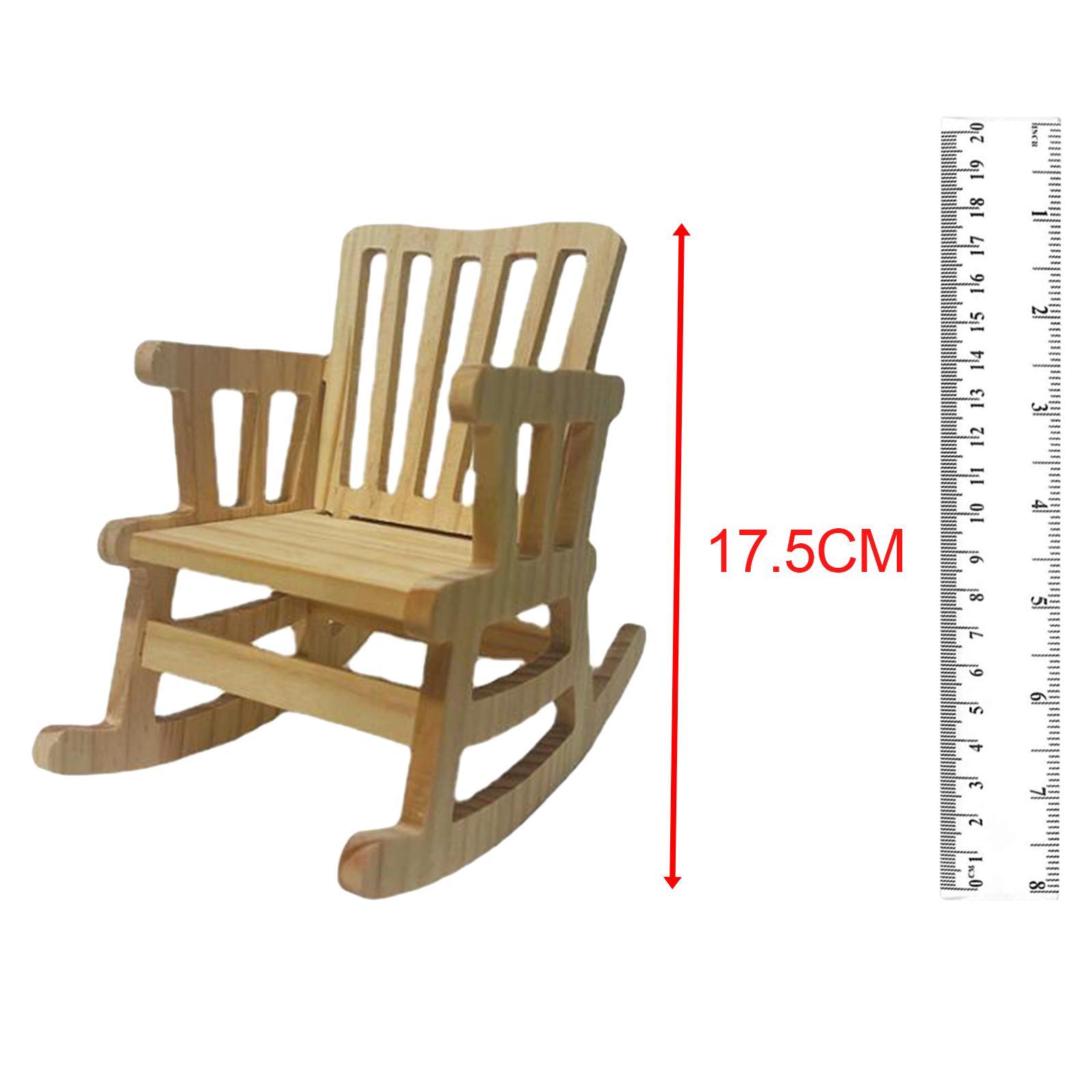 Simulation Mini Wooden Rocking Chair Miniature Wooden Chair Furniture Crafts Model for 1/6 Doll Bedroom Dollhouse Accessories