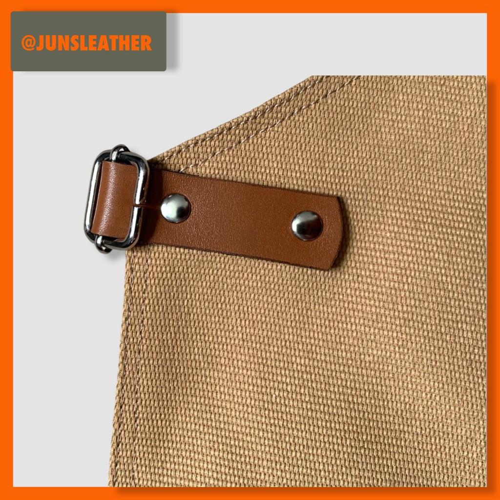 Tạp dề pha chế vải canvas dây da của Junsleather phối da bò cao cấp dành cho Barista/Bartender quán cà phê