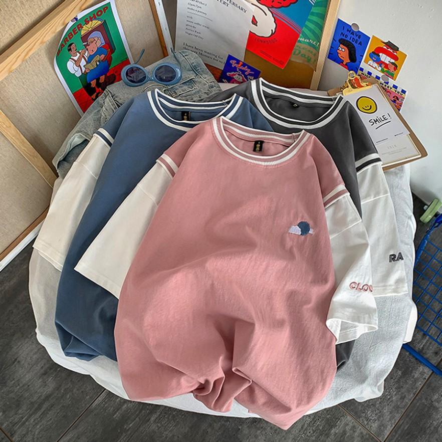 Á   Áo thun unisex tay lỡ form rộng Áo phông mặc lớp, nhóm, cặp thêu hình thời tiết