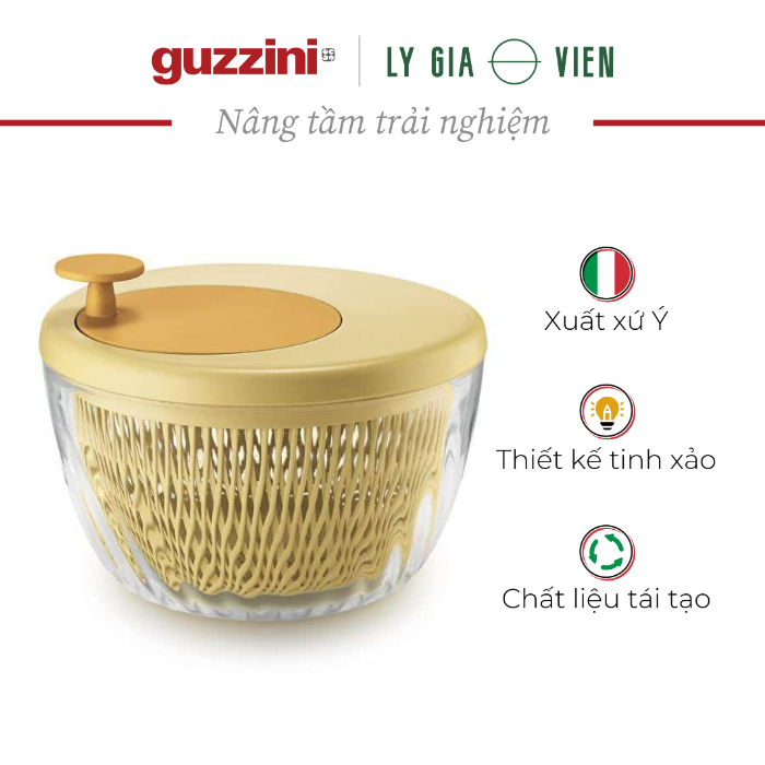 Rổ Quay Vắt Rau Có Nắp Đậy Guzzini Spin &amp; Store Salad Spinner with Lid 26cm - Rửa &amp; Làm Khô Salad Nhanh Chóng - Thiết Kế Sang Trọng &amp; Thích Hợp Rã Đông