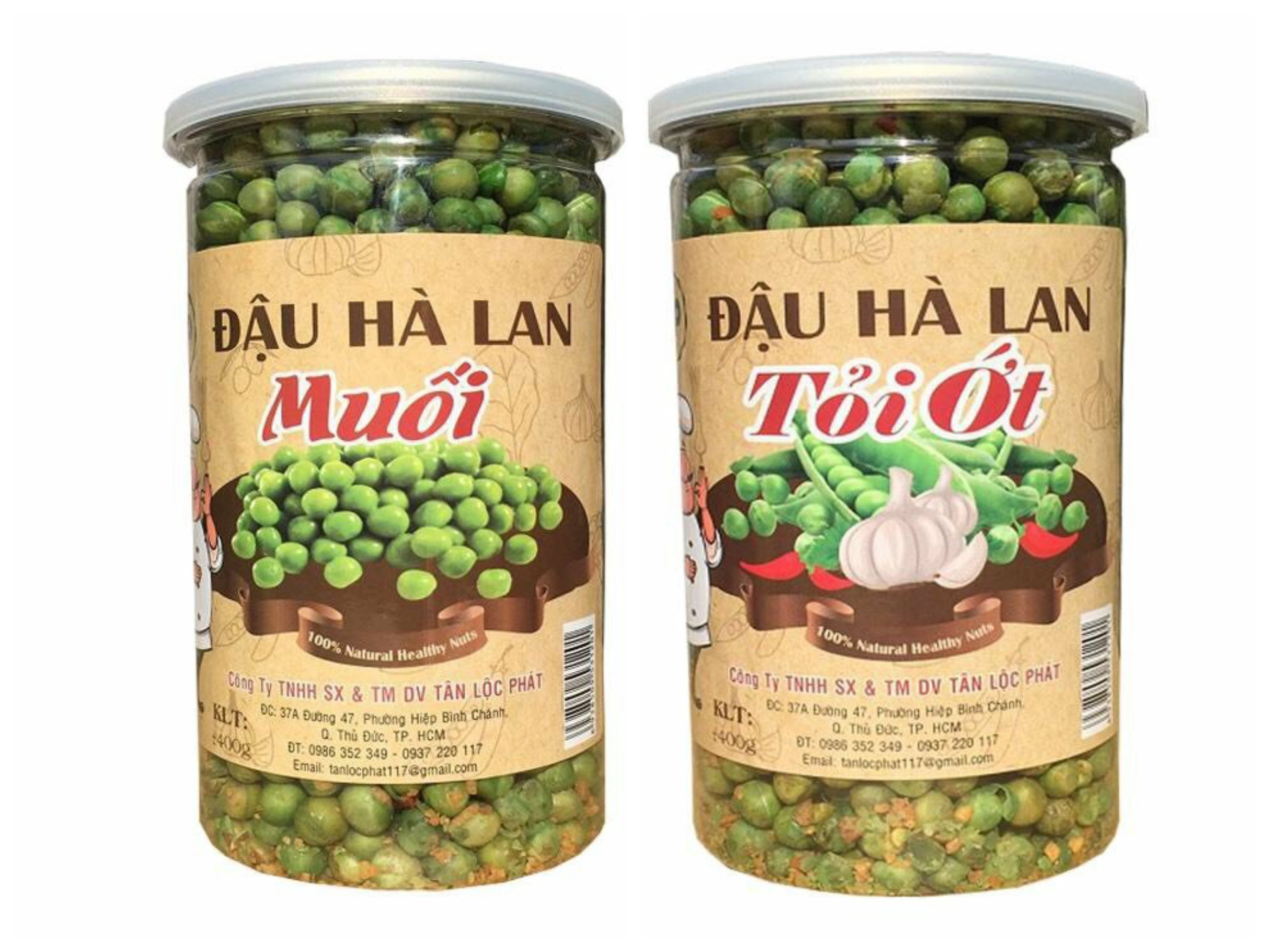 ĐẬU HÀ LAN TỎI ỚT VÀ ĐẬU HÀ LAN MUỐI TÂN LỘC PHÁT COMBO 2 HŨ - MỖI HŨ 500G