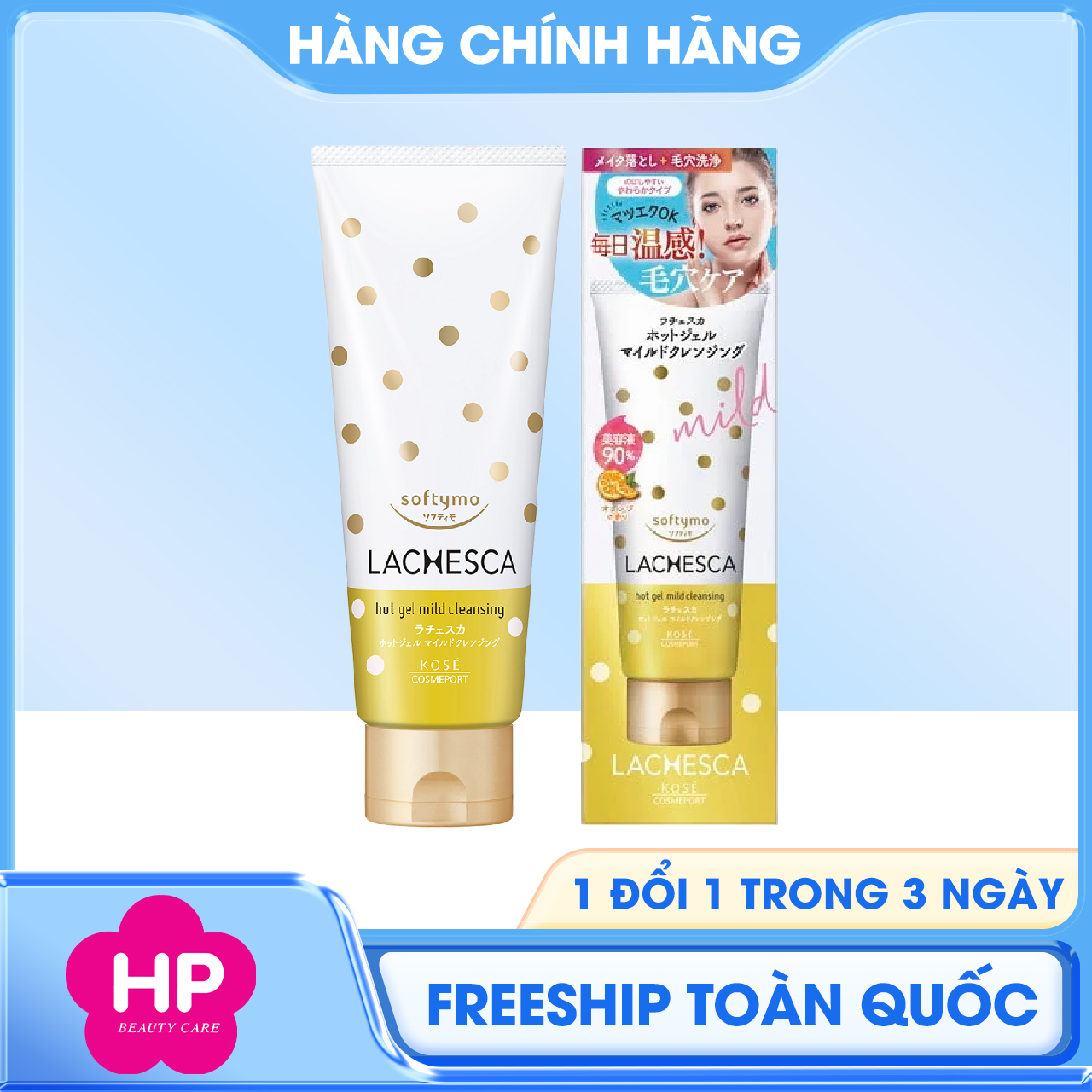 Gel Tẩy Trang Nóng Làm Sạch Sâu Và Dưỡng Trắng Da Kose Softymo Lachesca Hot Gel Mild Cleansing (200 G)