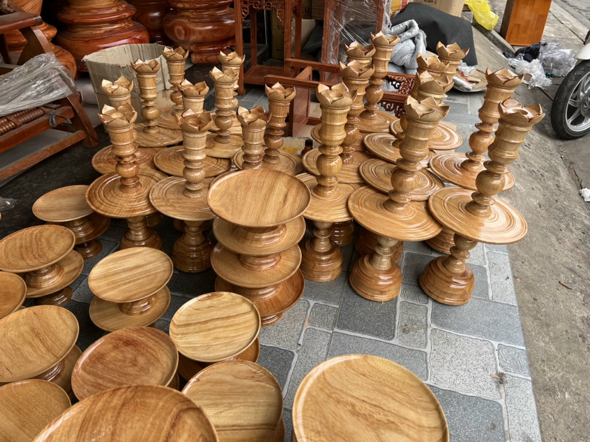 Mâm bồng bằng gỗ gõ,đĩa chưng hoa quả bàn thờ ngang 27 cm