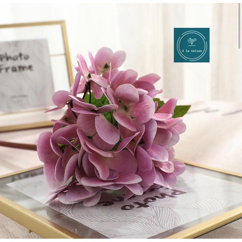 Hoa lụa - cành hoa cẩm tú cầu lá to loại 1, phủ sáp mịn, hoa decor hoa lụa cao cấp