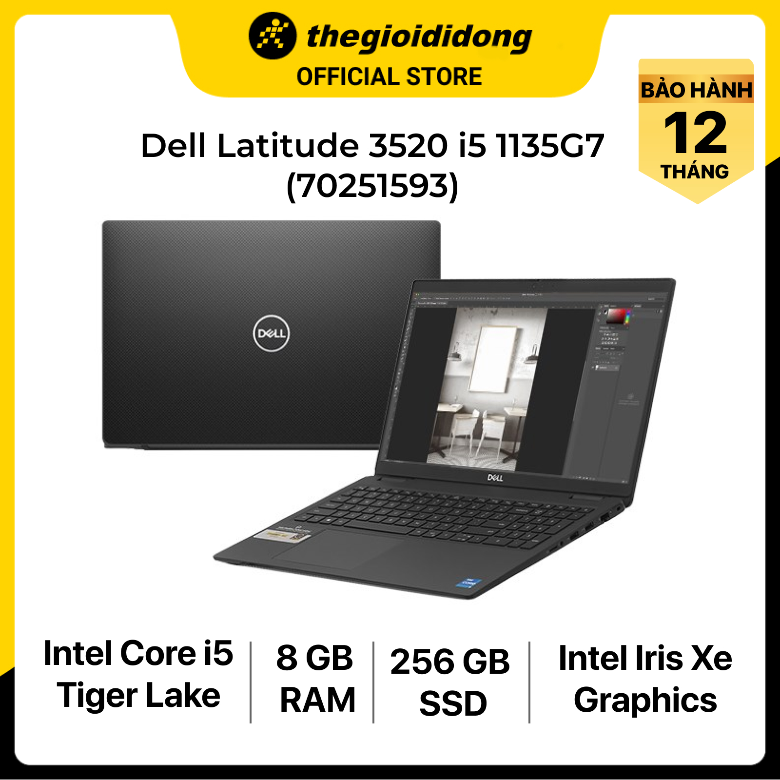 Laptop Dell Latitude 3520 i5 1135G7/8GB/256GB/15.6&quot;F/Win10/(70251593)/Đen - Hàng chính hãng