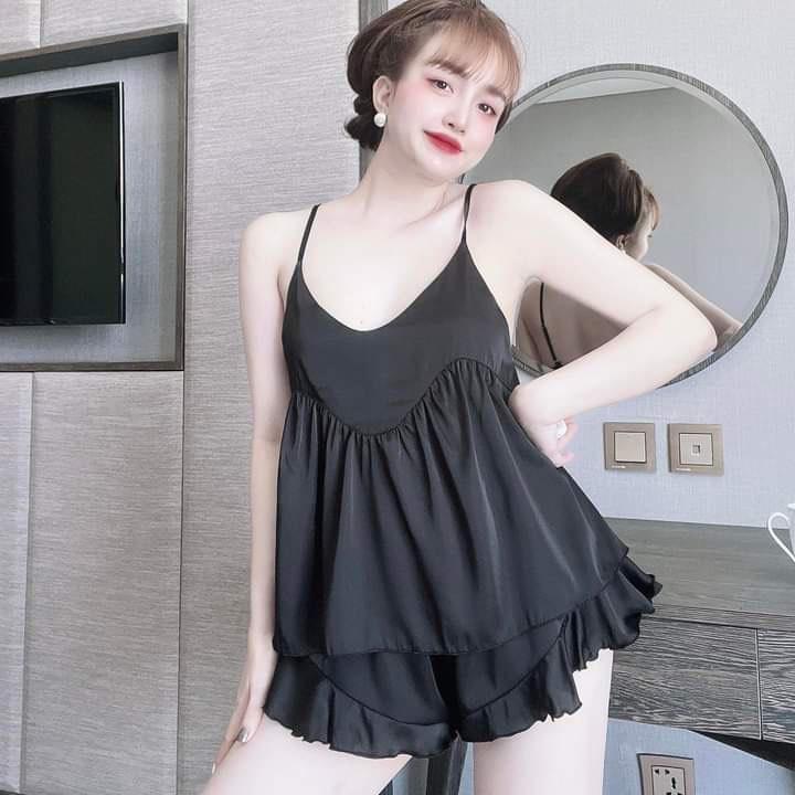 Bộ ngủ hai dây sexy, đồ bộ mặc nhà, đồ lụa satin mùa hè mát mẻ
