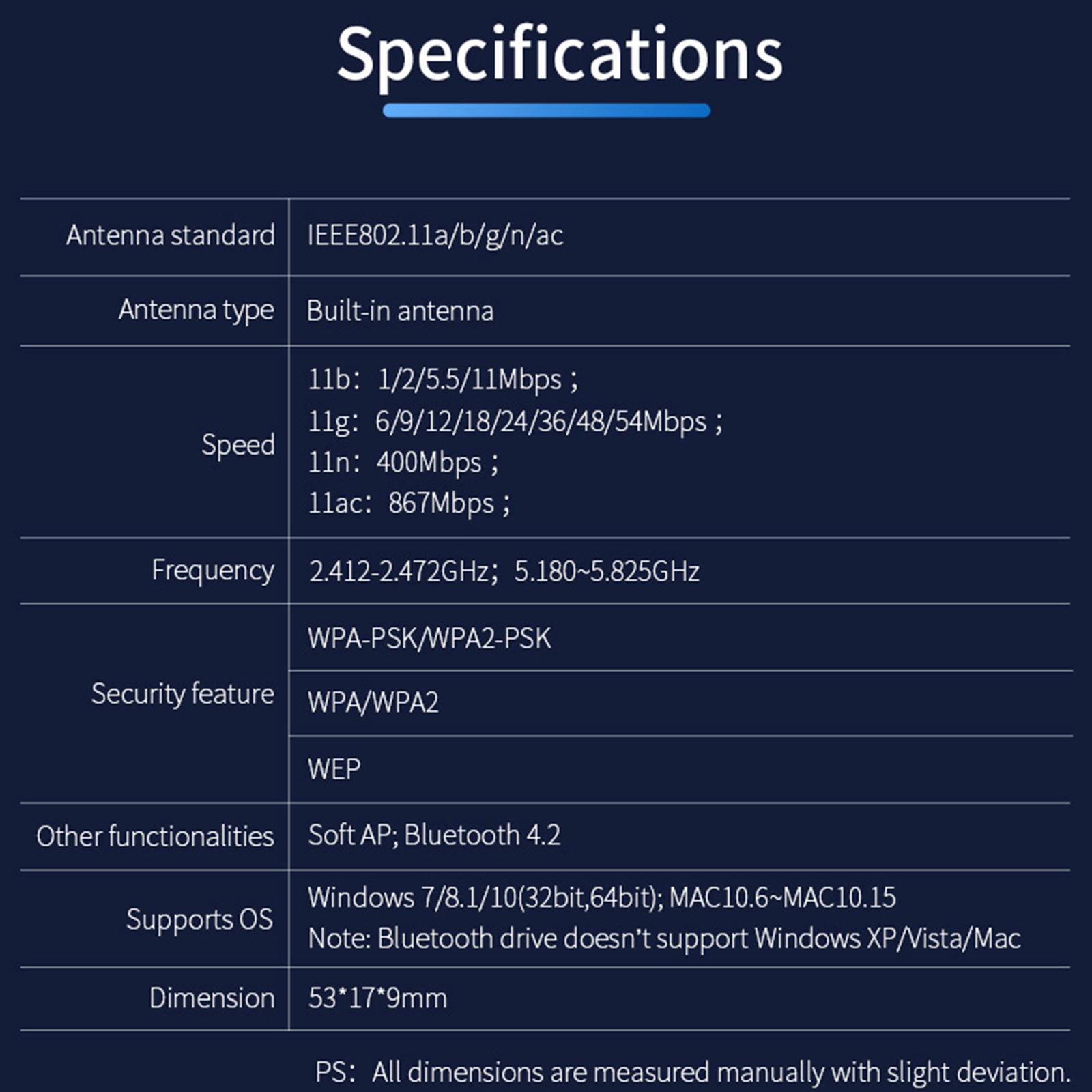 WiFi Adapter USB Bluetooth 4.2 Wireless Network Card Dual Band For Laptop PC