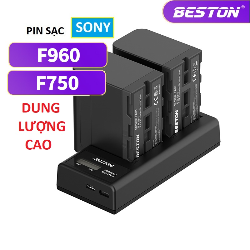 Bộ Pin F960/F750 7200mAh + Sạc Beston Dùng Cho Máy Ảnh Sony 6D 70D 60D 80D 5D3 5D2 6D2 7D2 5DSR 90D NX5 TRV1 TRV3 NX100 - Hàng nhập khẩu