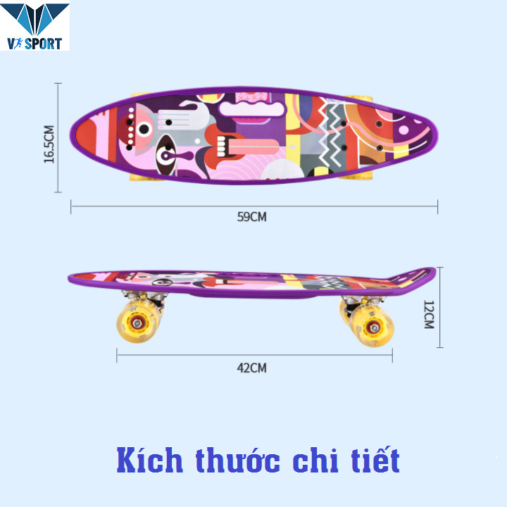 Ván Trượt Trẻ Em - Ván Trượt Skateboard Penny Chất Liệu Nhựa PP Chịu Lực, Bánh Xe Phát Sáng