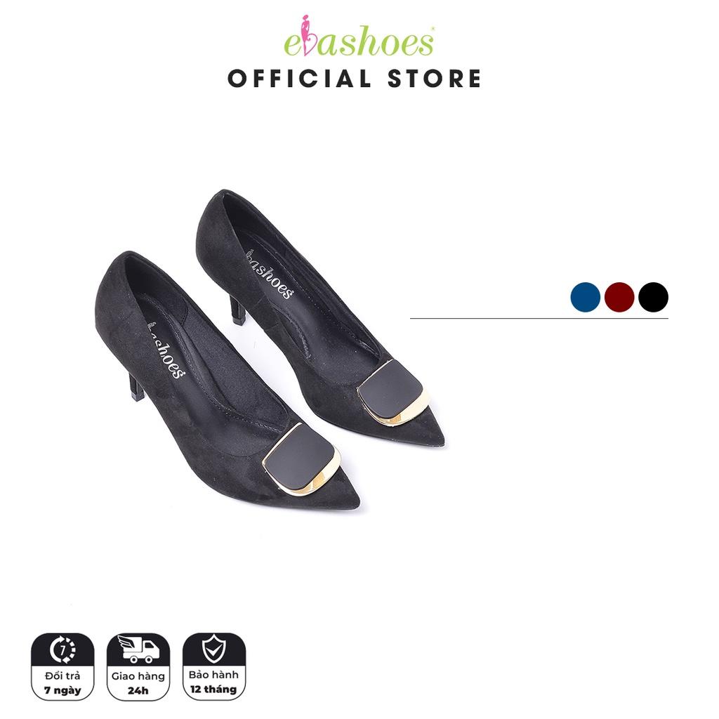 Giày cao gót mũi nhọn da lộn phố khuy kim loại 7cm Evashoes
