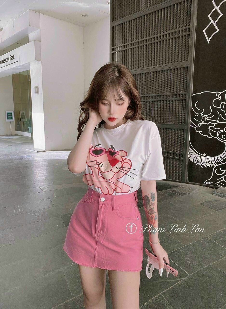 Set áo phông trắng mix chân váy hồng cho nữ SETN517