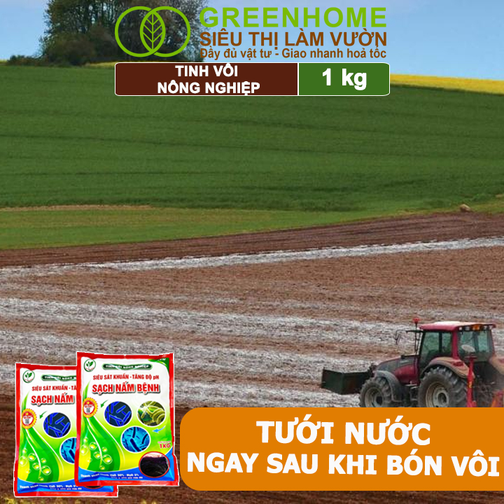 Tinh Vôi Nông Nghiệp Greenhome, Bao 1kg, Cải Tạo Đất, Sạch Nấm Bệnh, Bổ Sung Vi Lượng Giúp Lá To, Quả Nặng