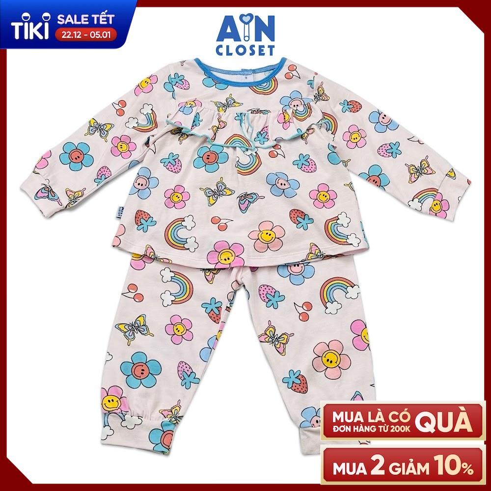 Bộ quần áo dài bé gái họa tiết Bướm và Hoa thun cotton - AICDBGWYGNFN - AIN Closet