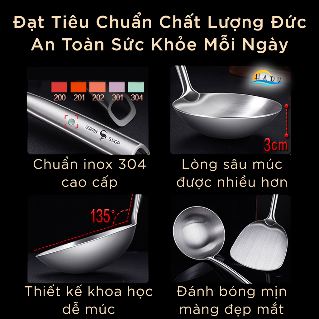 Muôi Múc Canh Xẻng Nấu Ăn Inox 304 Chịu Nhiệt Cao Cấp Đạt Chất Lượng LFGB Đức SSGP