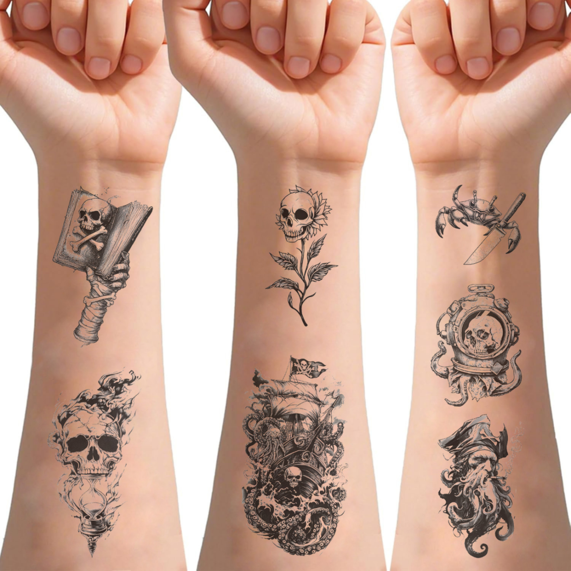 Set 10 Tờ Hình Xăm Dán Tattoo Kinh Dị Hoá Trang Halloween Hình Cướp Biển Cá Mập Đầu Lâu Kiếm Hải Tặc