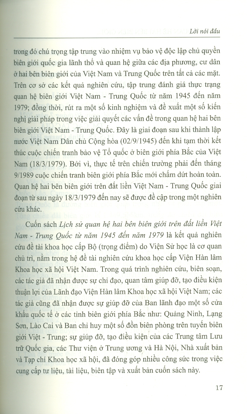 Lịch Sử Quan Hệ Hai Bên Biên Giới Trên Đất Liền Việt Nam - Trung Quốc Từ Năm 1945 Đến Năm 1979 (Sách chuyên khảo)