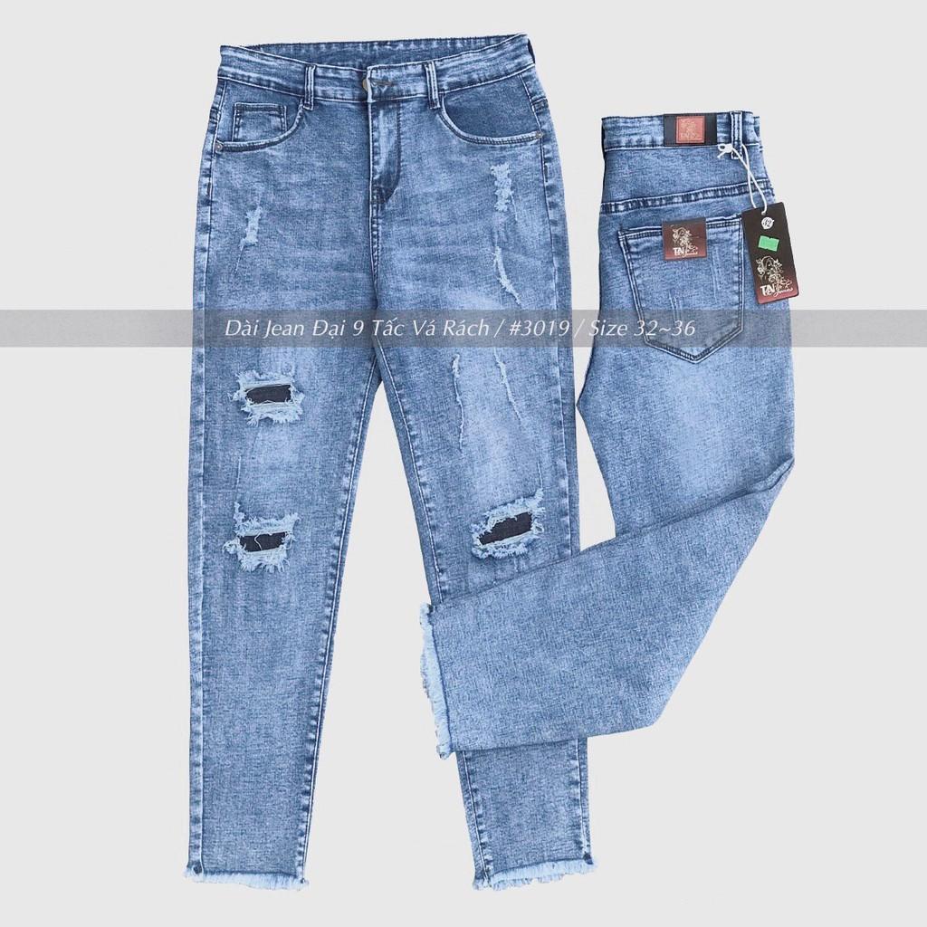 Quần jean nữ BIG SIZE dài 9 tấc rách vá đắp dành cho người béo 2436