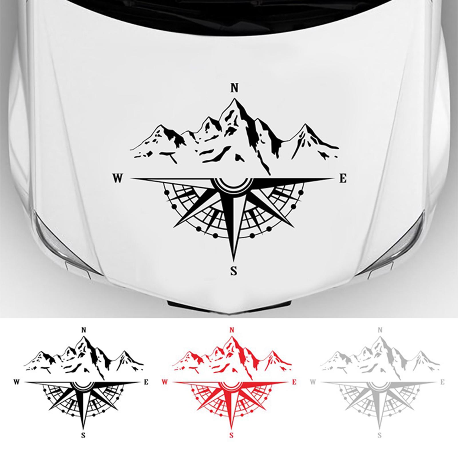 Mountain Compass Stickers, Decal for Car Hood Auto Body Side Door Compass Waterproof Sticker, Vinyl Stripe Decal Sticker