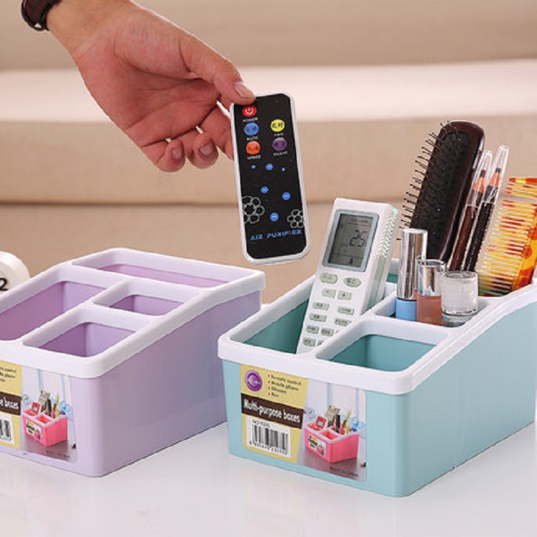 Hộp đựng đồ đa năng 4 ngăn chất liệu nhựa sử dụng phòng khách bàn làm việc màu ngẫu nhiên