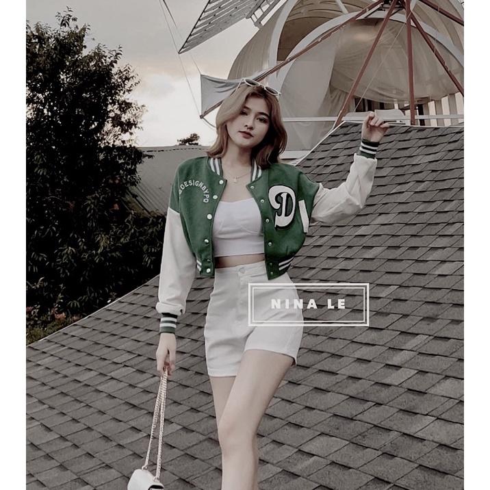 Áo khoác lửng croptop dáng bomber bóng chày nỉ ngoại in chữ unisex ulzzang nam nữ