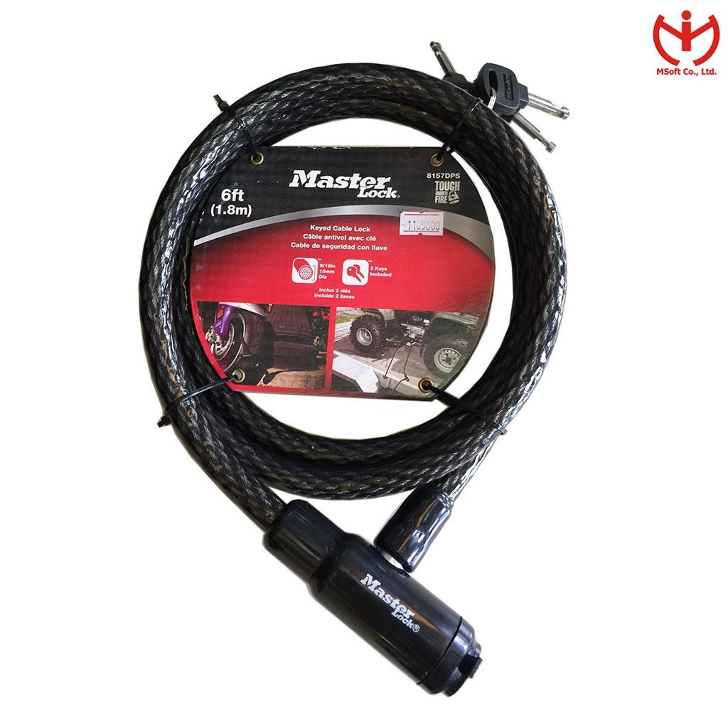 Khóa xe máy Master Lock 8157 DPS dây cáp thép dài 1.8m x 15mm đầu khóa chìa