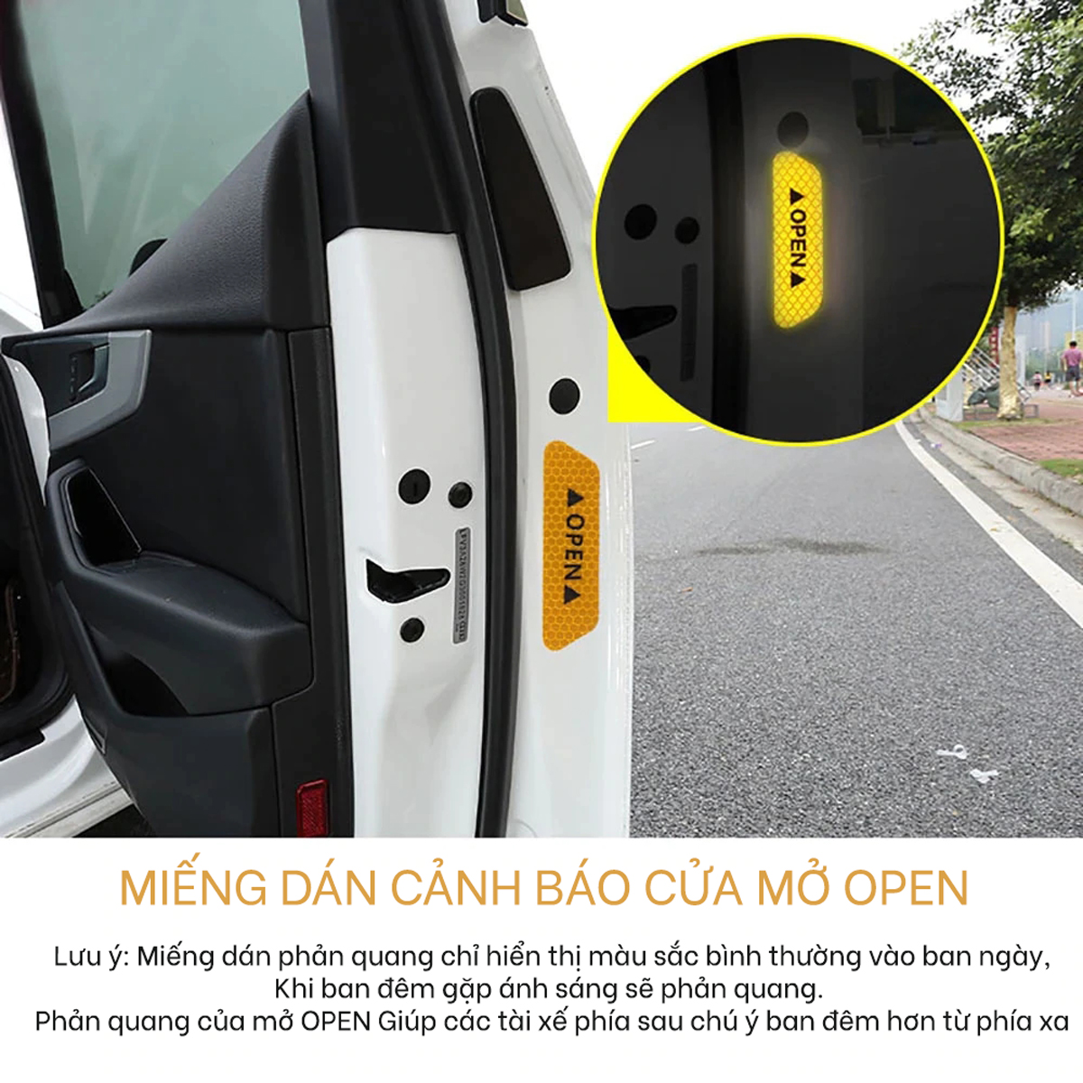 Bộ 4 Miếng Dán Phản Quang Sticker Dán Cảnh Báo Mở Cửa Cho Ô tô, Xe Hơi Giúp An Toàn Khi Mở Cửa Xe Mai Lee