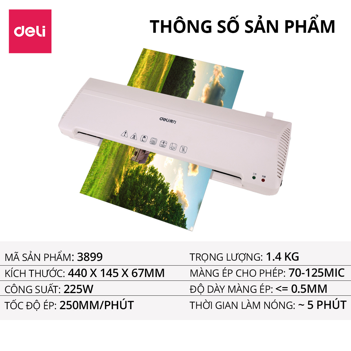 Máy Ép Plastic Khổ A3 DELI 3899 Máy Ép Nhiệt Bảo Vệ Tài Liệu Máy Cán Màng Ảnh Ép Giấy Tờ Poster