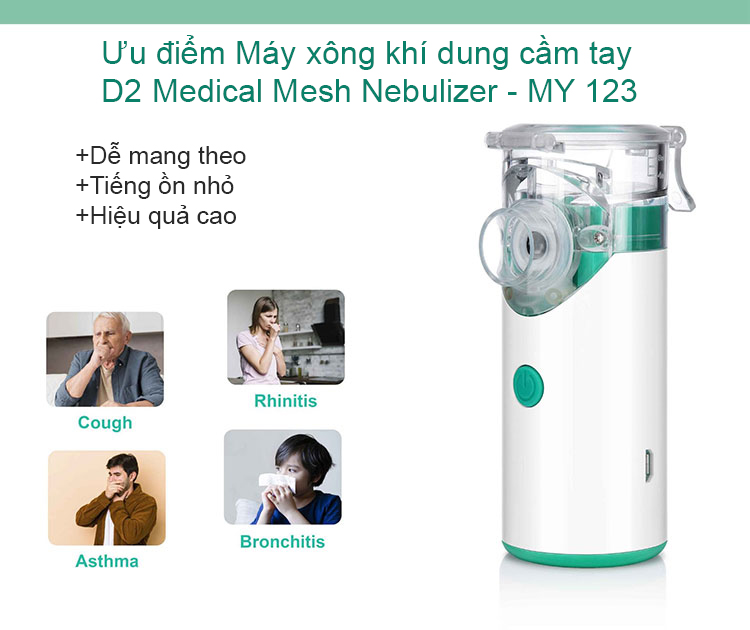 Máy xông khí dung cầm tay D2 Medical Mesh Nebulizer- HIệu Quả, Nhỏ Gọn, Tiện Lợi