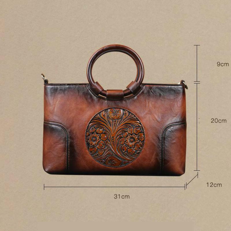 Hàng Mới 2021 Chất Lượng Cao Da Nữ Túi Xách Retro Handmade Dập Nổi Túi Xách Đeo Vai Nữ Công Suất Lớn Nữ Sứ Giả Túi