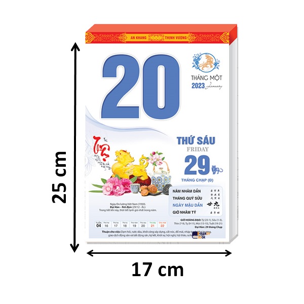 Lịch Bloc 2023 - Bloc lịch cỡ lớn kích thước 17 x 25 cm – Lịch Phong Thủy - NH09