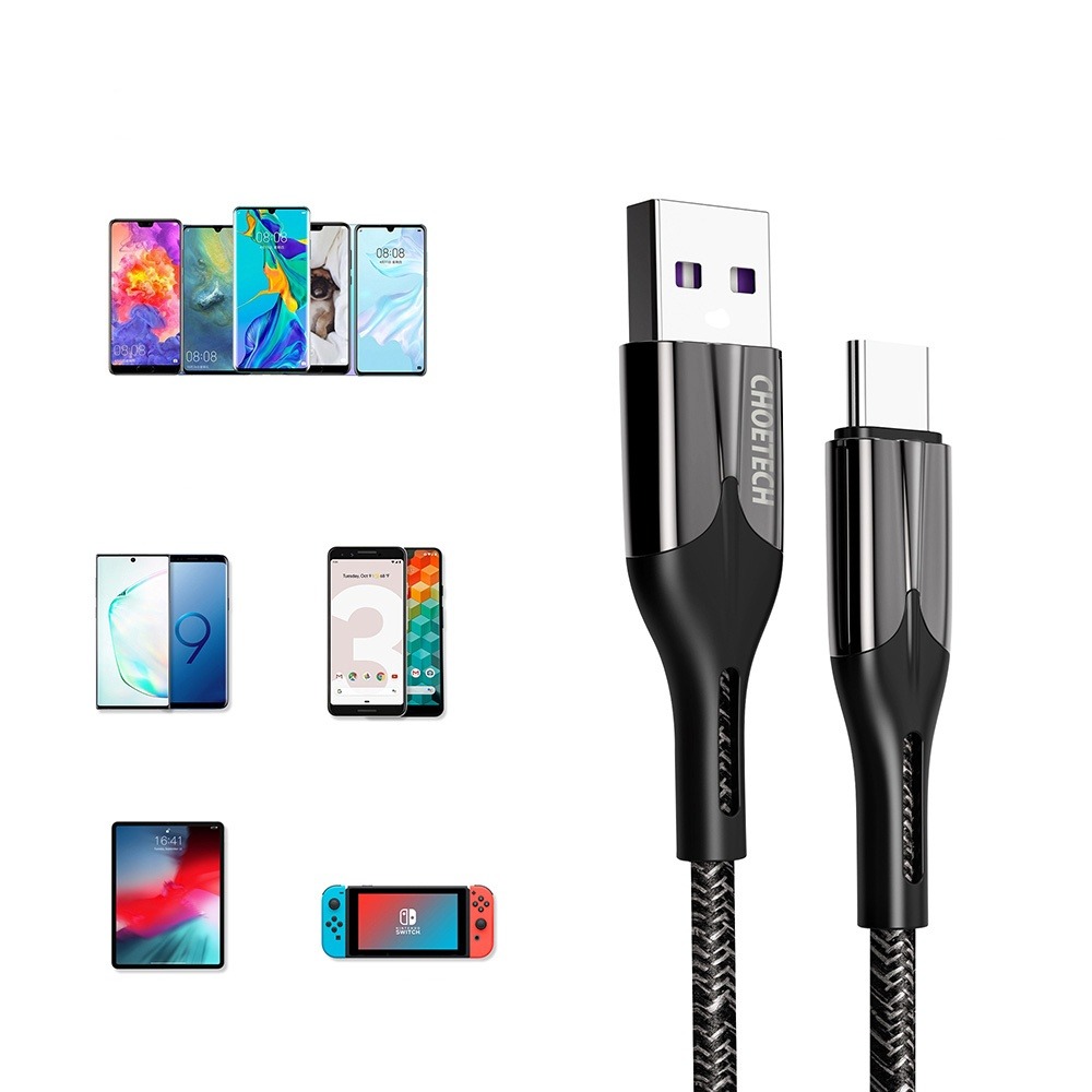 Cáp USB-A TO USB-C 5A 1.2M, Màu đen Choetech mã AC0013 - Hàng Chính Hãng