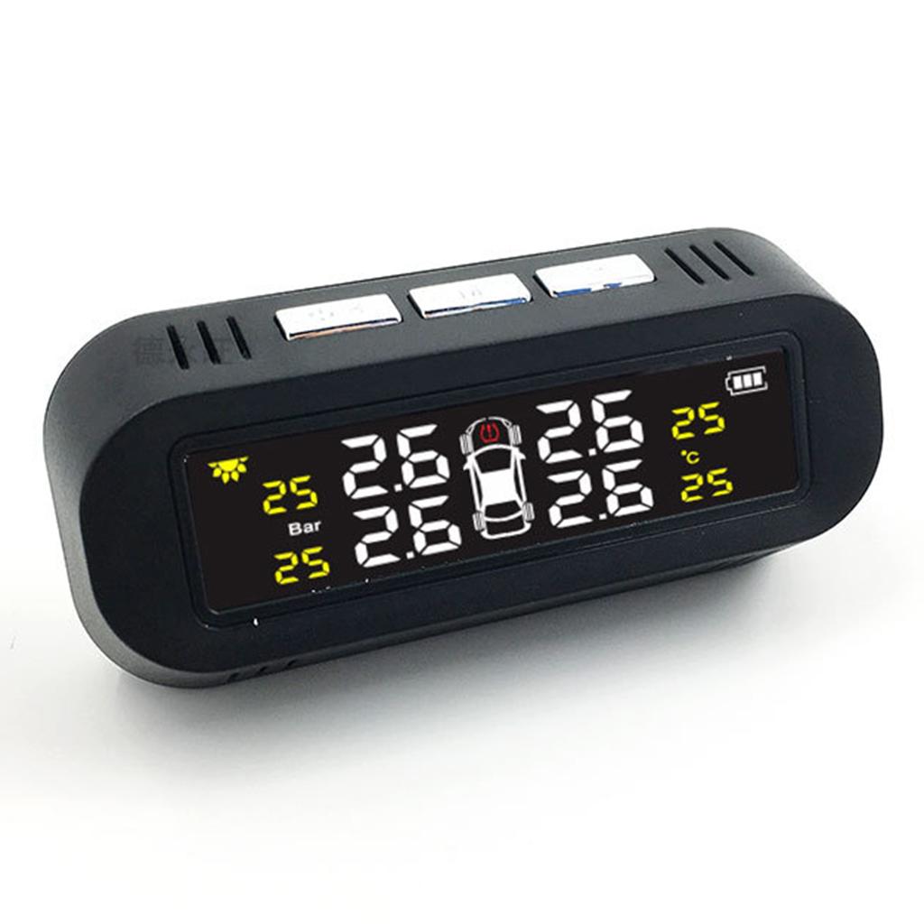 Wireless USB Tire Safety Monitor Solar Power TPMS Tire Pressure Monitoring System with 4 External Cap Sensors Temperature Detection Checking Testing
