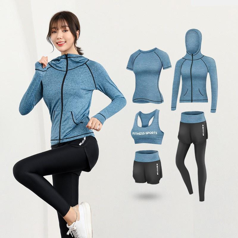 Set quần áo 5 món dành cho nữ tập gym yoga,size S đến XXL , vải hấm hút mồ hôi