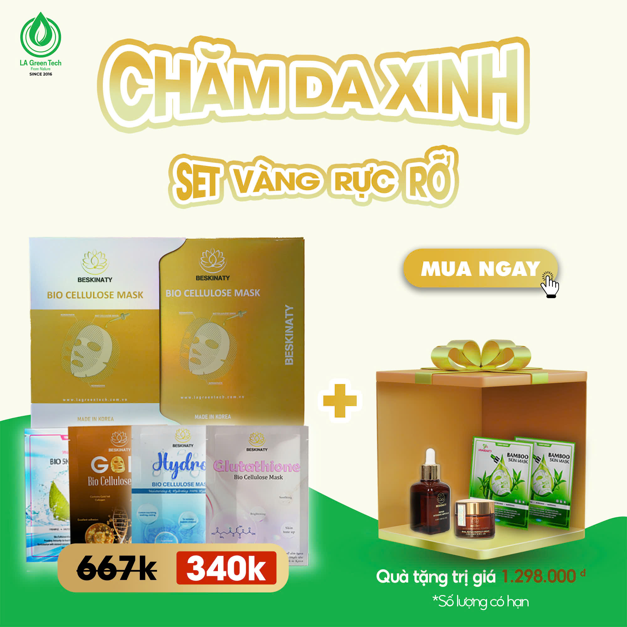 [Set Vàng Rực Rỡ] Set 4 Mặt nạ BESKINATY hỗ trợ phục hồi dưỡng da chuyên sâu