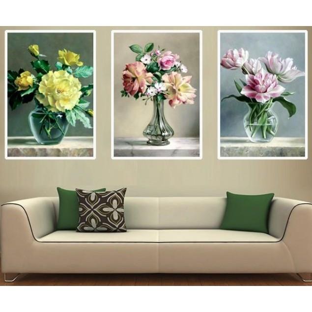 Tranh thêu vũ khúc hoa và bình LV3211 - kích thước: 123 * 59cm.