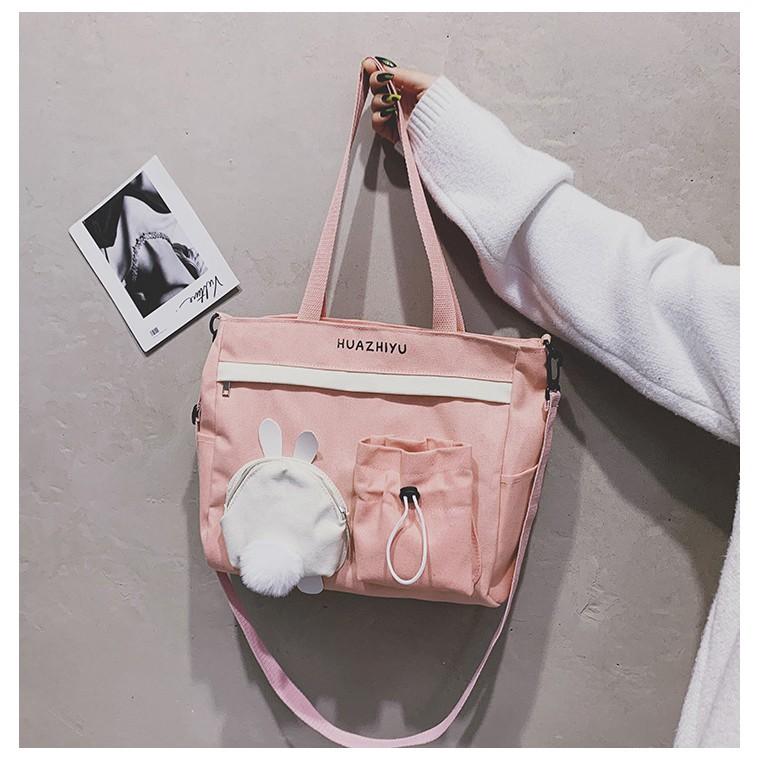 Túi Vải Học Sinh/ Tote Sinh Viên Ulzzang Chất Vải Dày Dặn Thỏ Bông