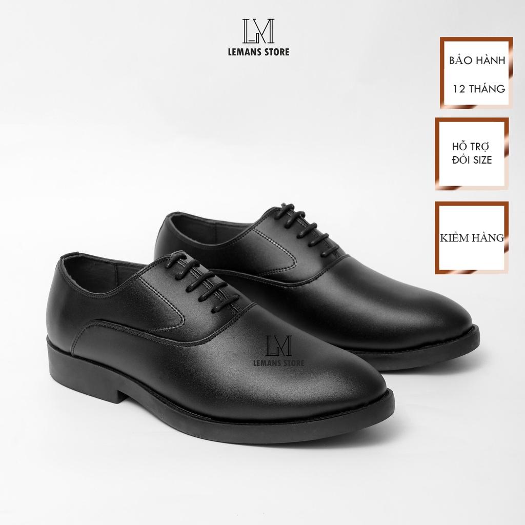 Giày da công sở Oxfords Wholecut Black LEMANS OX02 da bò nguyên Tấm bảo hành 12 tháng