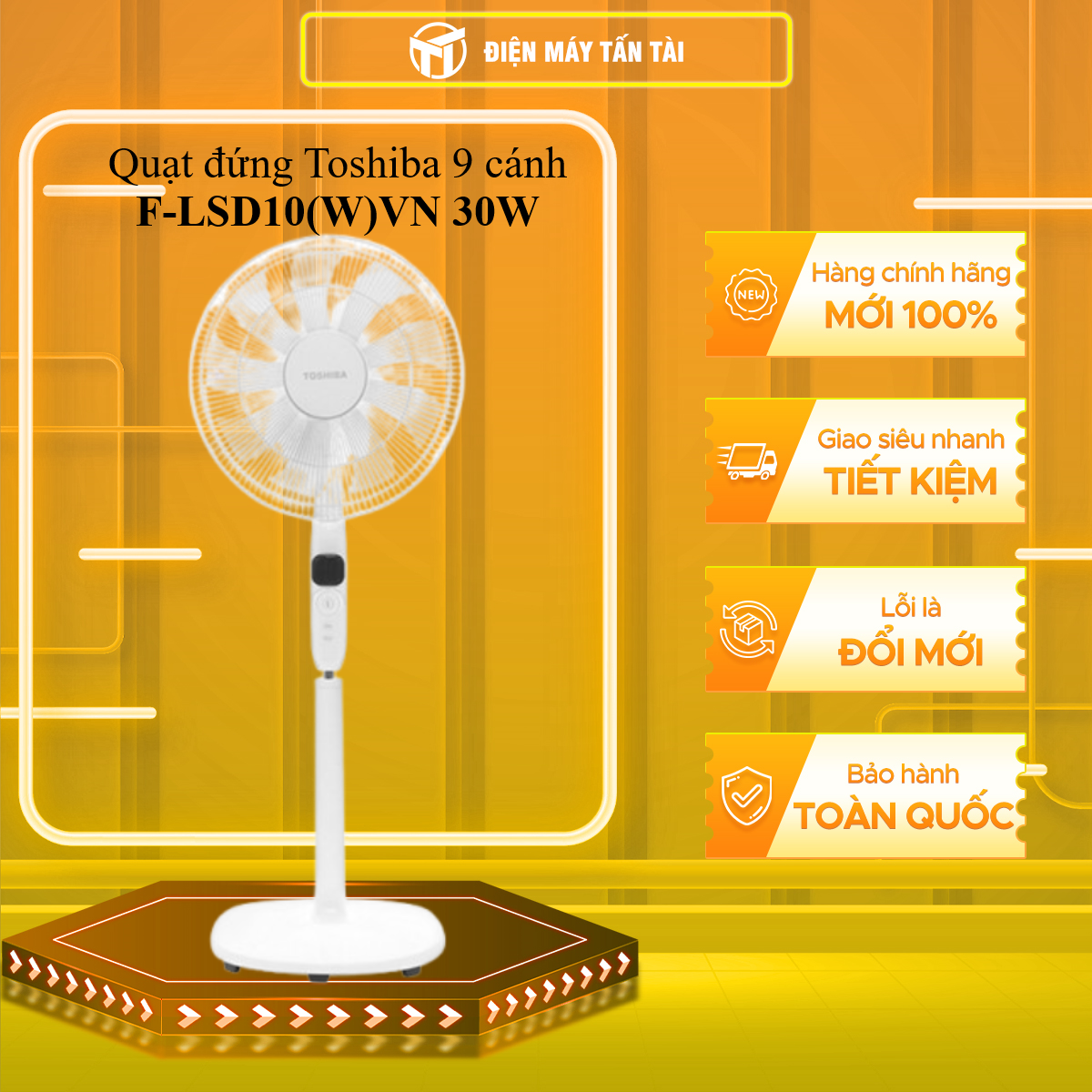 Quạt cây Toshiba 9 cánh DC inverter F-LSD10(W)VN 30W - Hàng Chính Hãng