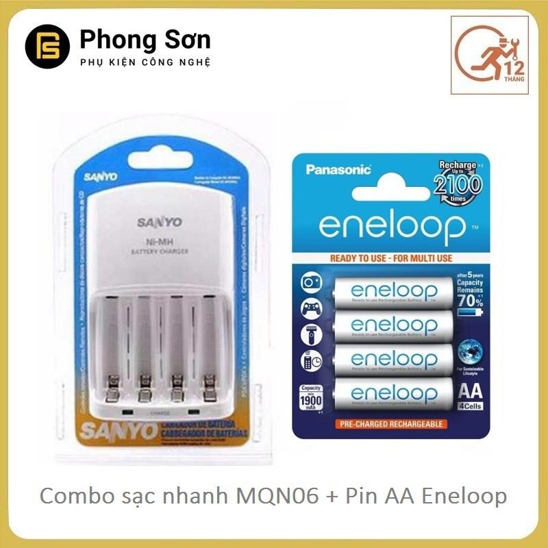 Combo Sạc pin AA/AAA MQN06 Sanyo ( Sạc nhanh ) + Pin sạc AA vỉ 4 viên 1900 mAh  - Hàng Chính Hãng