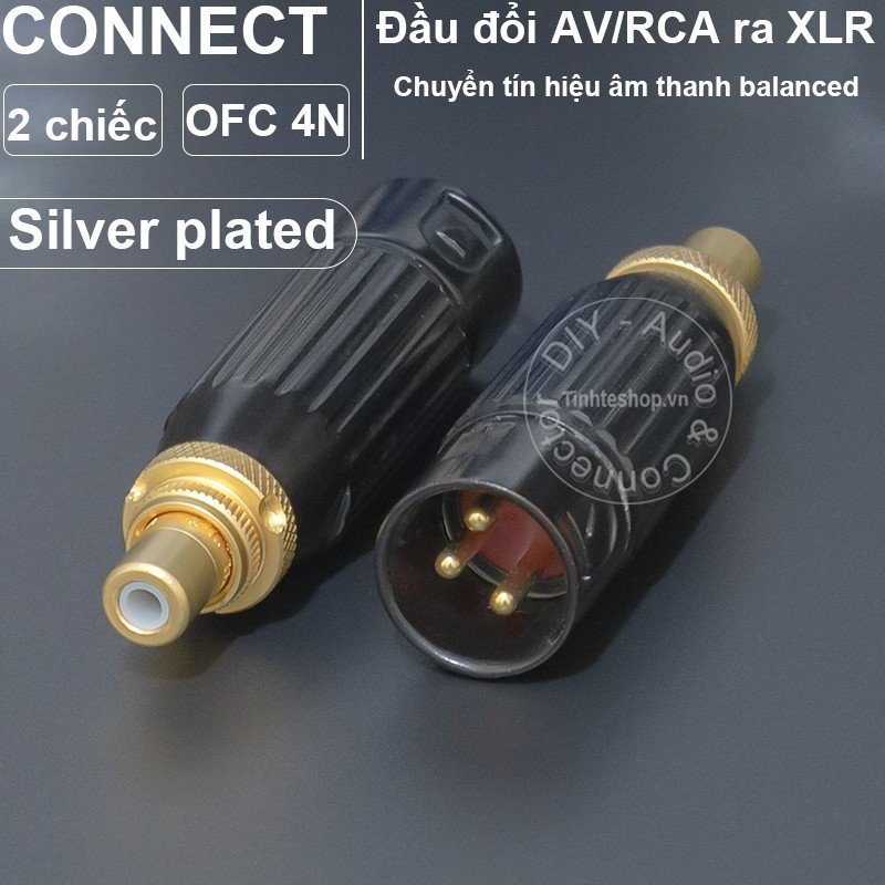 Jack canon đực ra hoa sen 1 cặp đồng OFC mạ bạc - DIY XLR male to RCA male converter