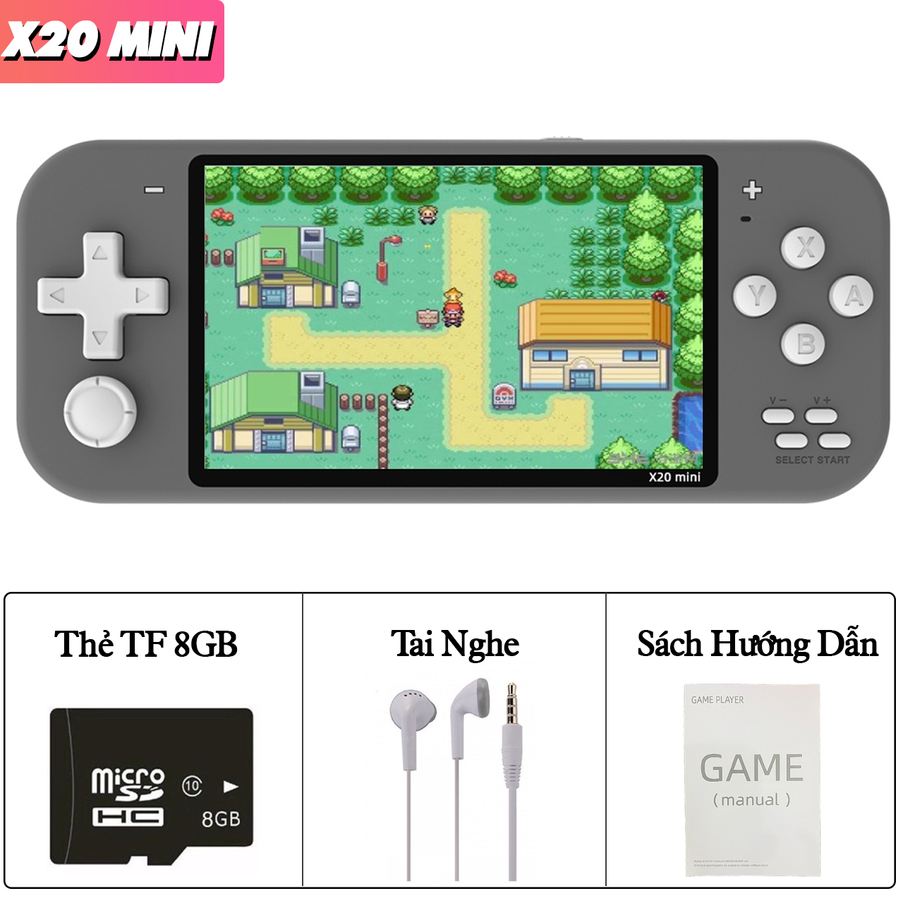 Máy chơi game cầm tay Vinetteam X20 mini 4.3 inch bộ nhớ 8GB tích hợp hơn 1000 trò chơi MP3, MP4 phong cách Retro - hàng chính hãng