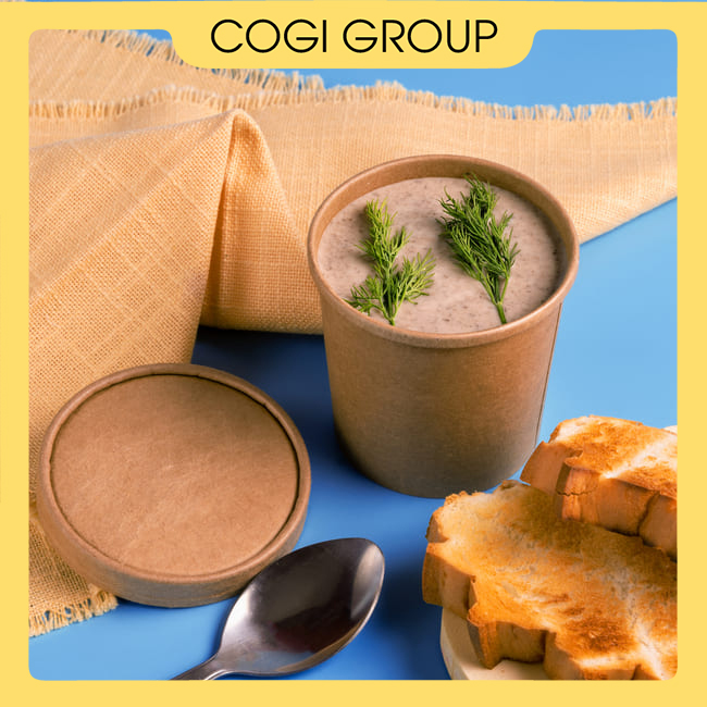 Ly soup giấy kraft 480ml kèm nắp giấy - Combo 50 cái