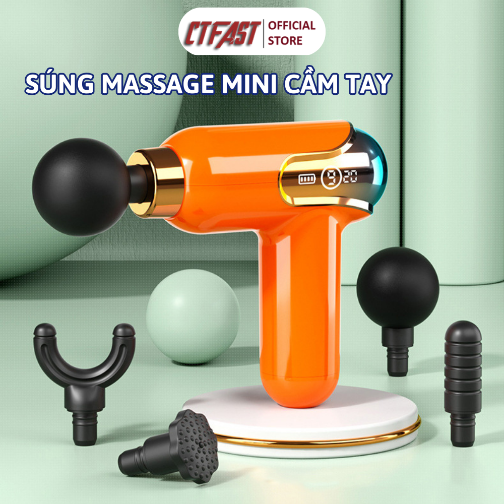 Máy Massage Mini Cầm Tay CTFAST-LC002 : Súng mát xa 9 cấp độ, màn hình LED sang trọng, maassage chuyên sâu,hỗ trợ giảm đau cơ, cứng khớp hiệu quả nhanh chóng, đi kèm 4 đầu chuyên dụng, túi đựng tiện dụng - Hàng loại cao cấp