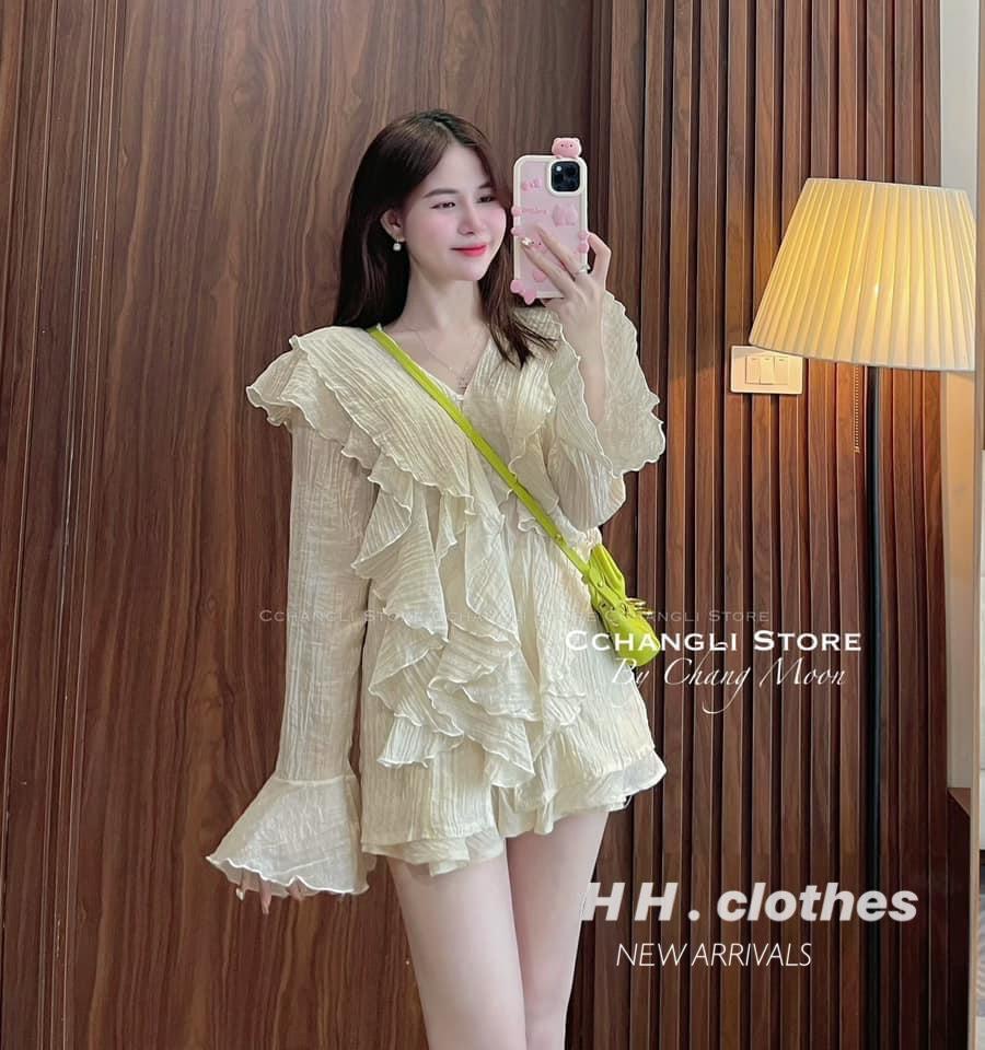 SET ĐI CHƠI, SET 2 MÓN ÁO TƠ BÈO XỐP TAY LOE PHỐI QUẦN ĐÙI CỰC KUTE