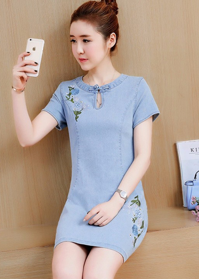 Đầm Nữ Jeans Thêu Họa Tiết DS092 - Xanh (Size