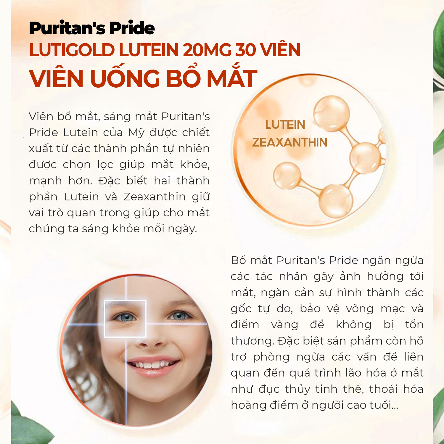 Viên Uống Bổ Mắt Tăng Cường Thị Lực Puritan's Pride Lutigold Lutein 20mg 30 viên