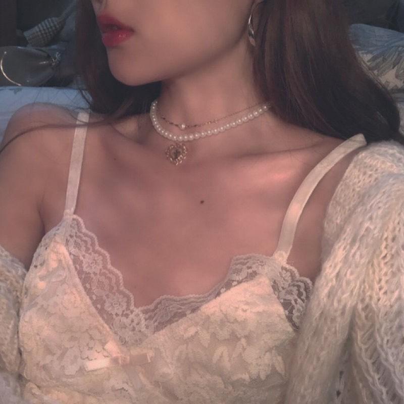 Vòng cổ Choker ngọc trai sang trọng - Mặt dây hình trái tim cho nữ